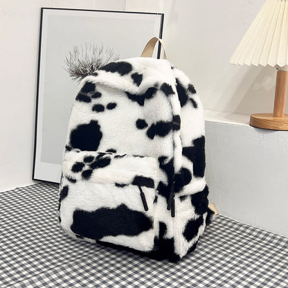 Plush Leopard Print Backpack