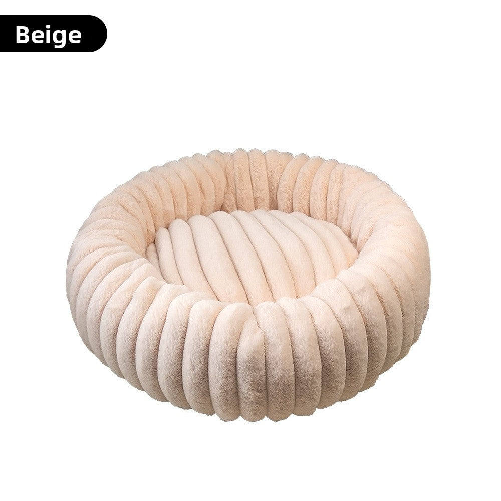 Plush Round Pet Bed for Dogs and Cats