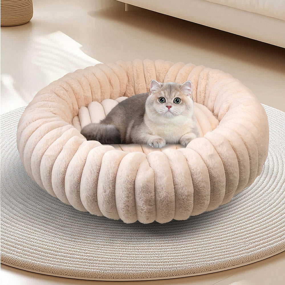 Plush Round Pet Bed for Dogs and Cats