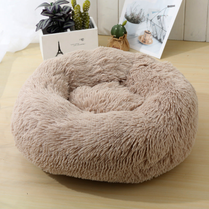 Plush round pet bed