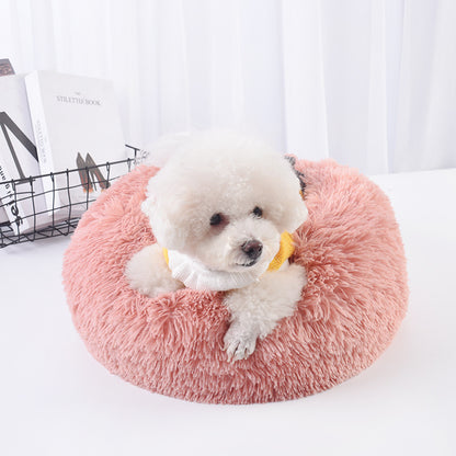 Plush round pet bed