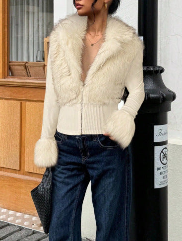 Plush Splicing Cardigan Sweatshirt