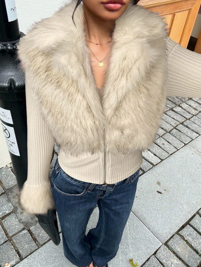 Plush Splicing Cardigan Sweatshirt