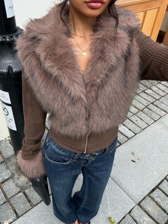 Plush Splicing Cardigan Sweatshirt