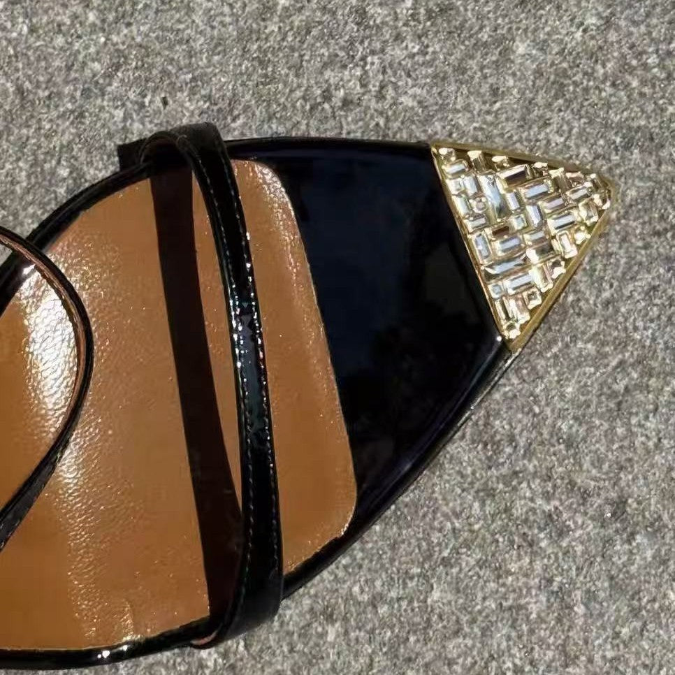 Pointed-toe rhinestone gold stilettos