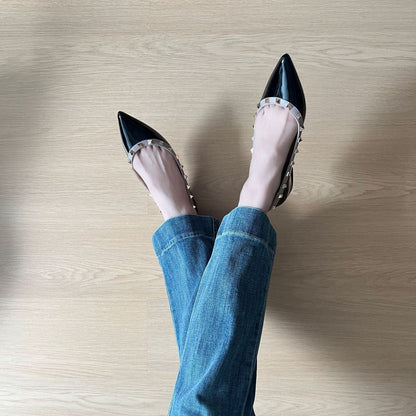 Pointed Toe Rivet Height Increase Flats