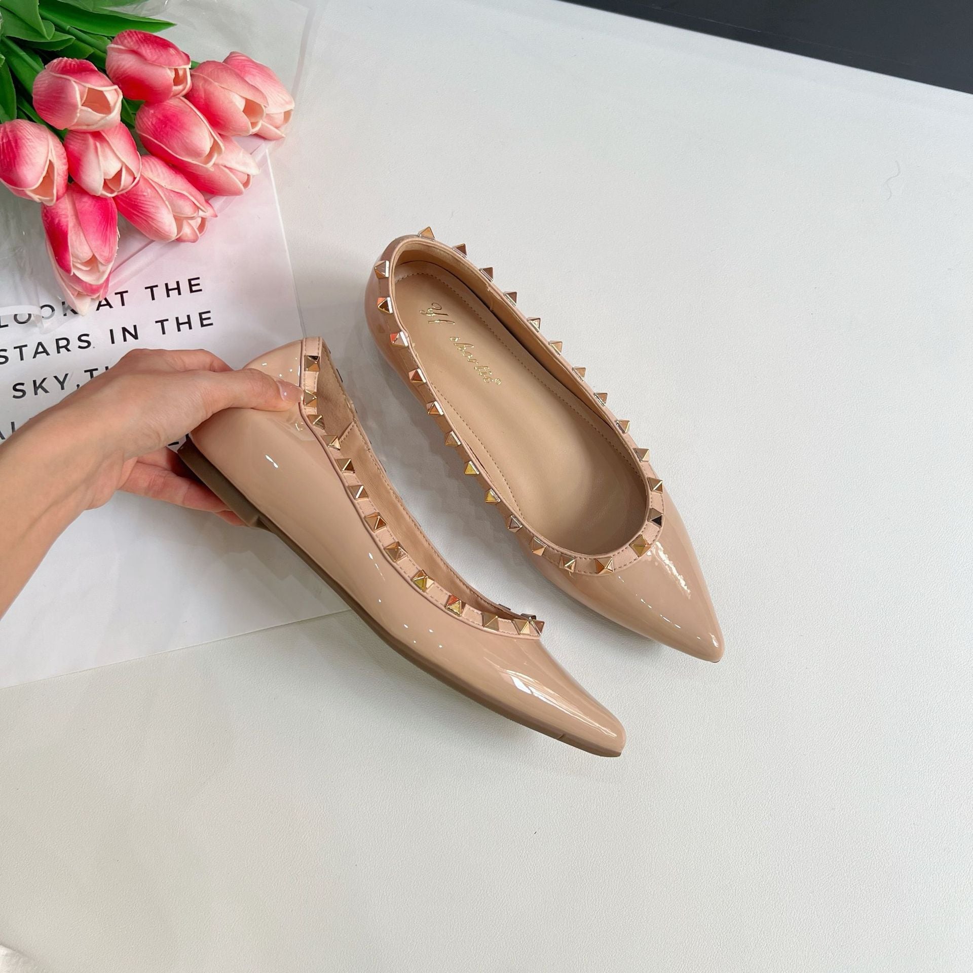 Pointed Toe Rivet Height Increase Flats