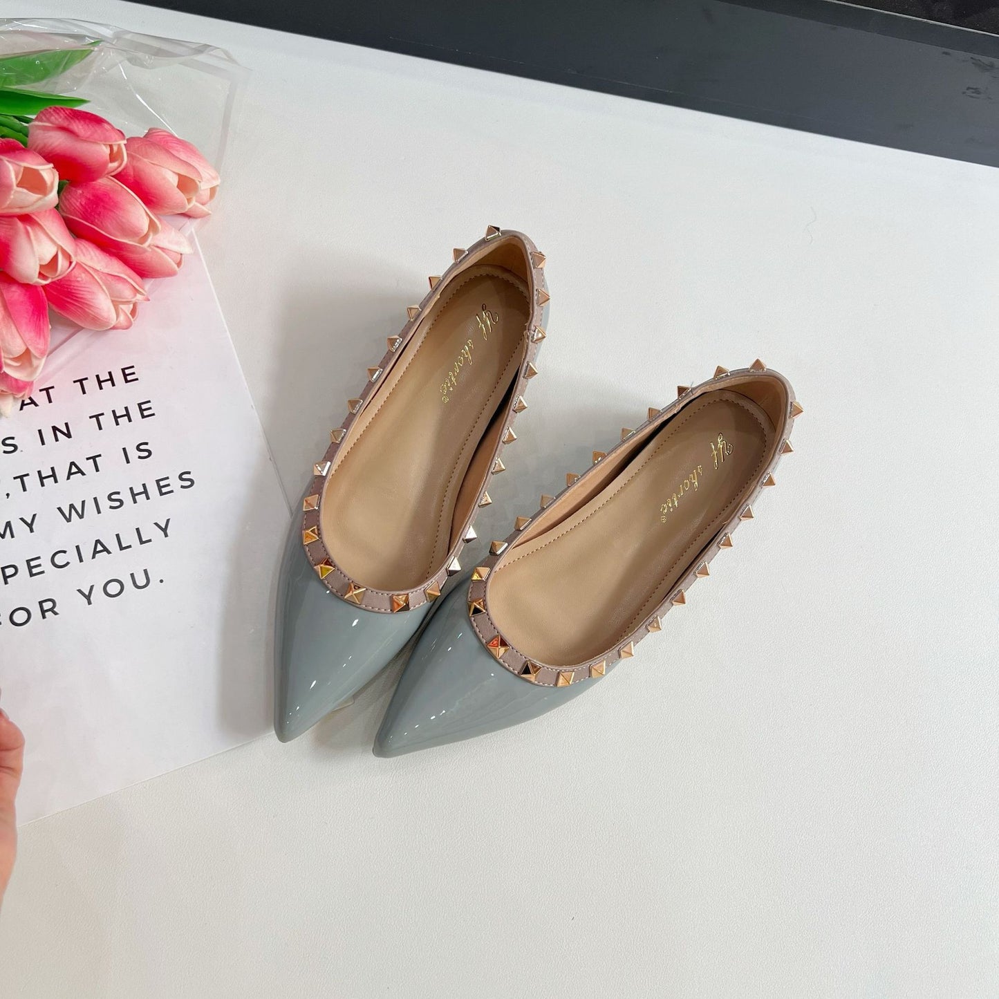 Pointed Toe Rivet Height Increase Flats