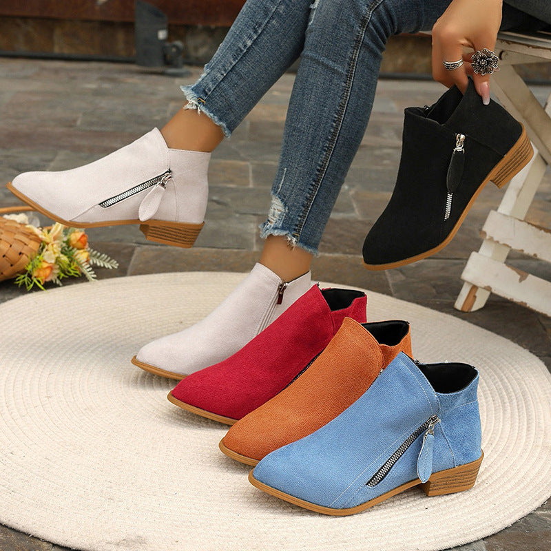 Pointed Toe Side Zipper Boots