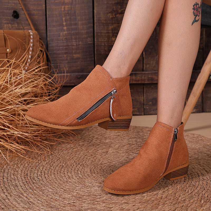 Pointed Toe Side Zipper Boots