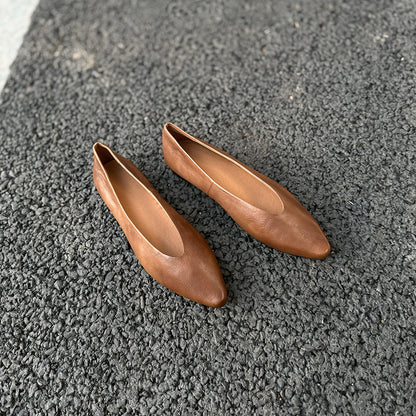 Pointed Toe Soft Leather Flat Slip On Women Shoes