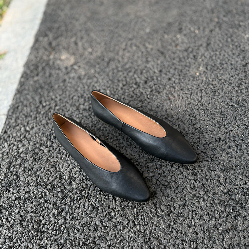 Pointed Toe Soft Leather Flat Slip On Women Shoes