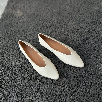Pointed Toe Soft Leather Flat Slip On Women Shoes