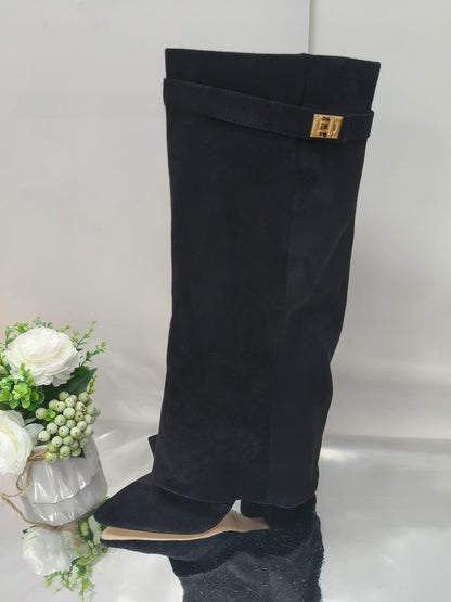 Pointed-Toe Wide-Calf Mid-Calf Boots