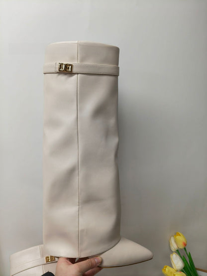 Pointed-Toe Wide-Calf Mid-Calf Boots
