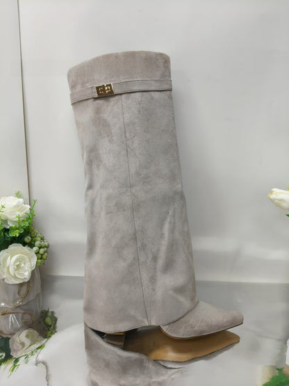 Pointed-Toe Wide-Calf Mid-Calf Boots