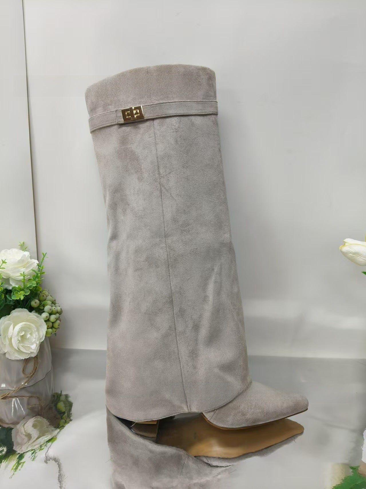 Pointed-Toe Wide-Calf Mid-Calf Boots