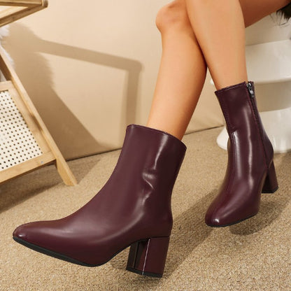 Pointed Toe Women Boots Side Zipper Chunky Heel