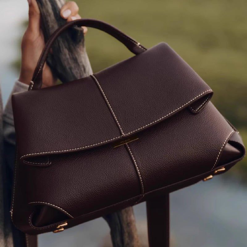Polene Smile Pleated Genuine Leather Crossbody Bag