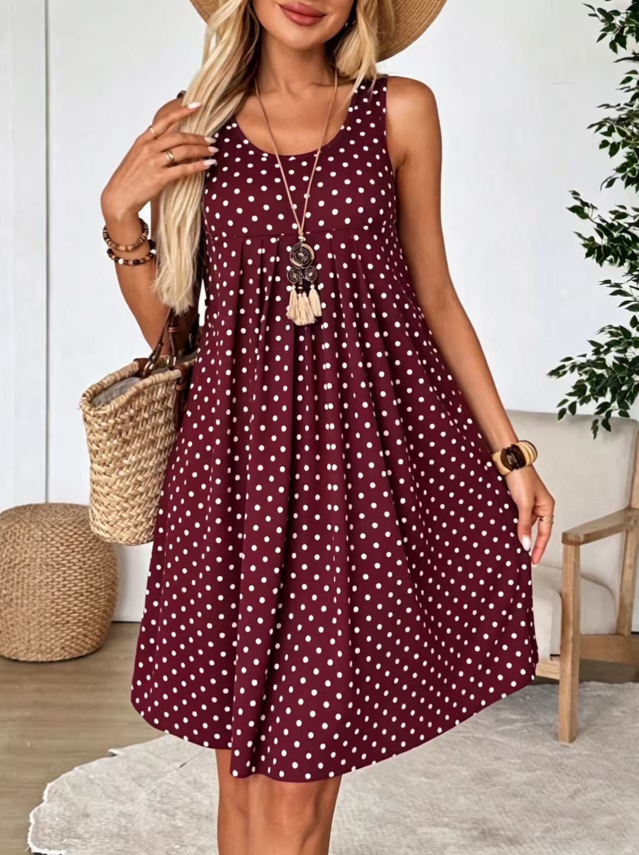 Polka Dot A-Line Sleeveless Dress