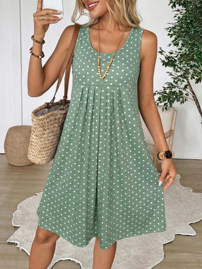 Polka Dot A-Line Sleeveless Dress