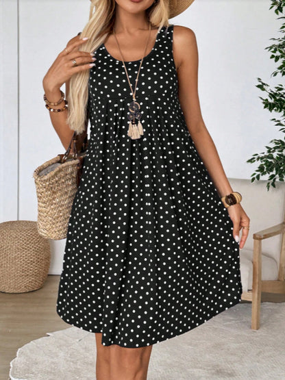 Polka Dot A-Line Sleeveless Dress