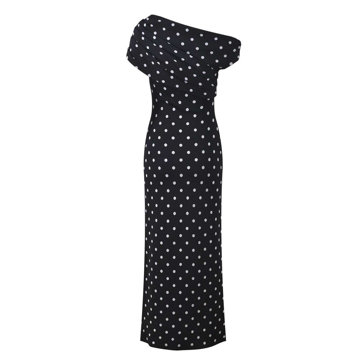 Polka Dot Asymmetric Shoulder Long Dress
