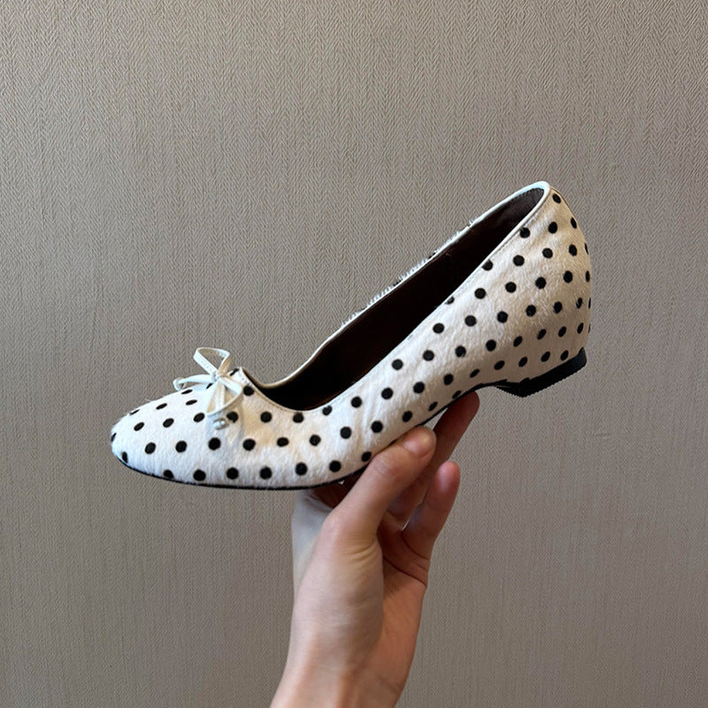 Polka Dot Bow Mary Jane Flat Shoes