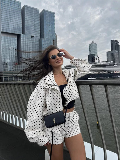 Polka Dot Drawstring Jacket and Pants