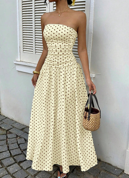 Polka Dot High Neck Sleeveless Long Dress