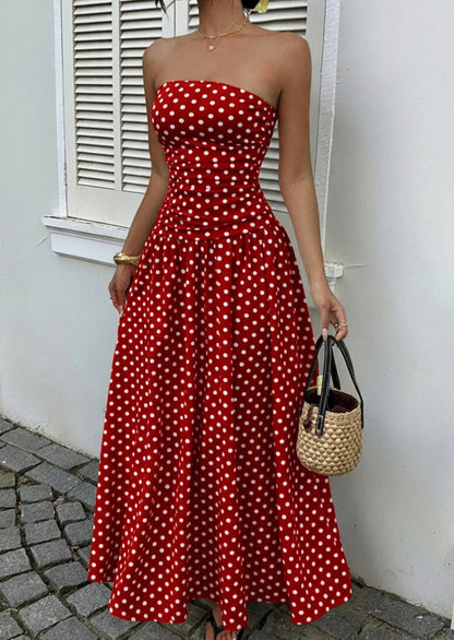 Polka Dot High Neck Sleeveless Long Dress
