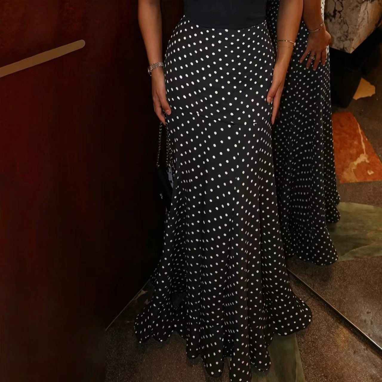 Polka Dot High Waist Chiffon Skirt