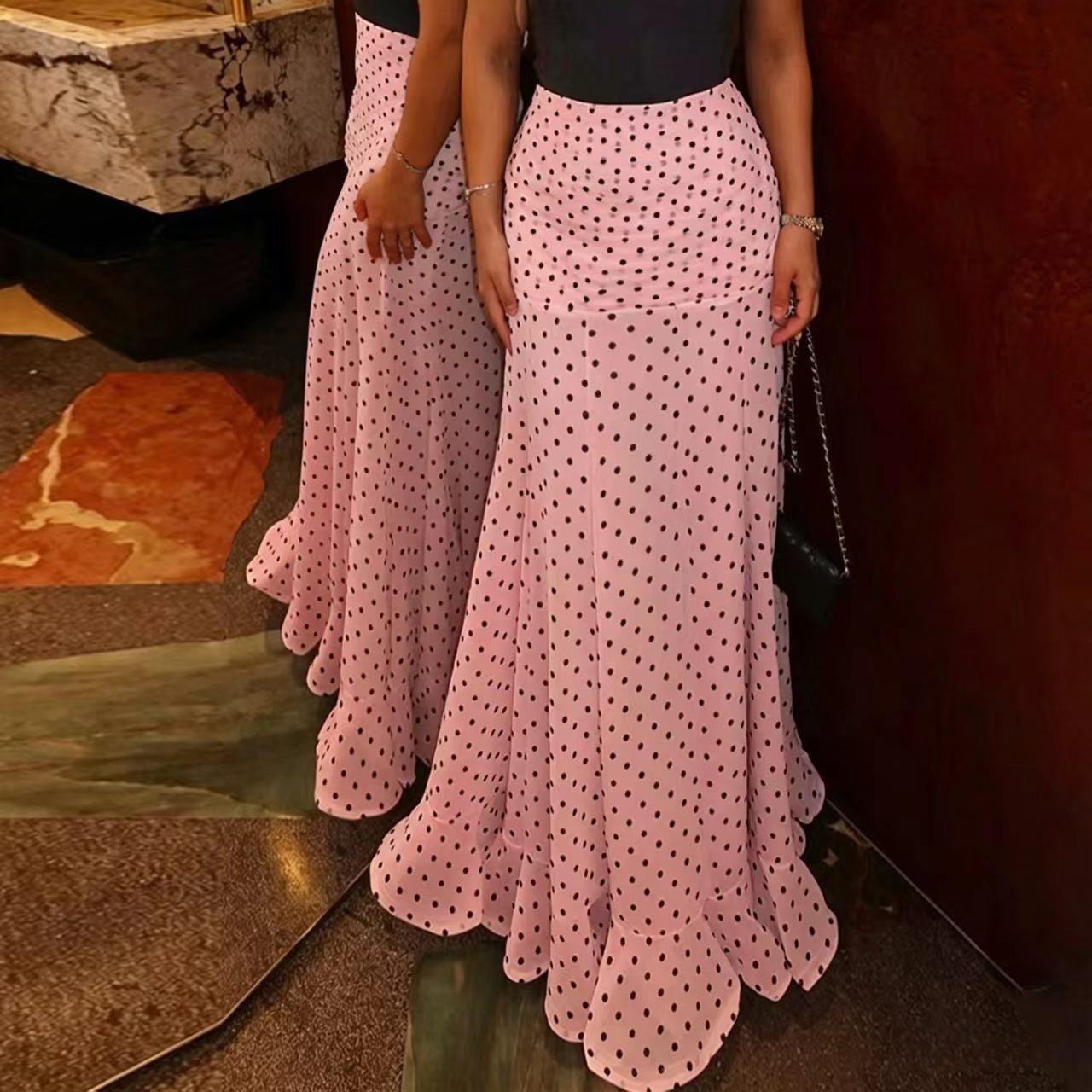 Polka Dot High Waist Chiffon Skirt