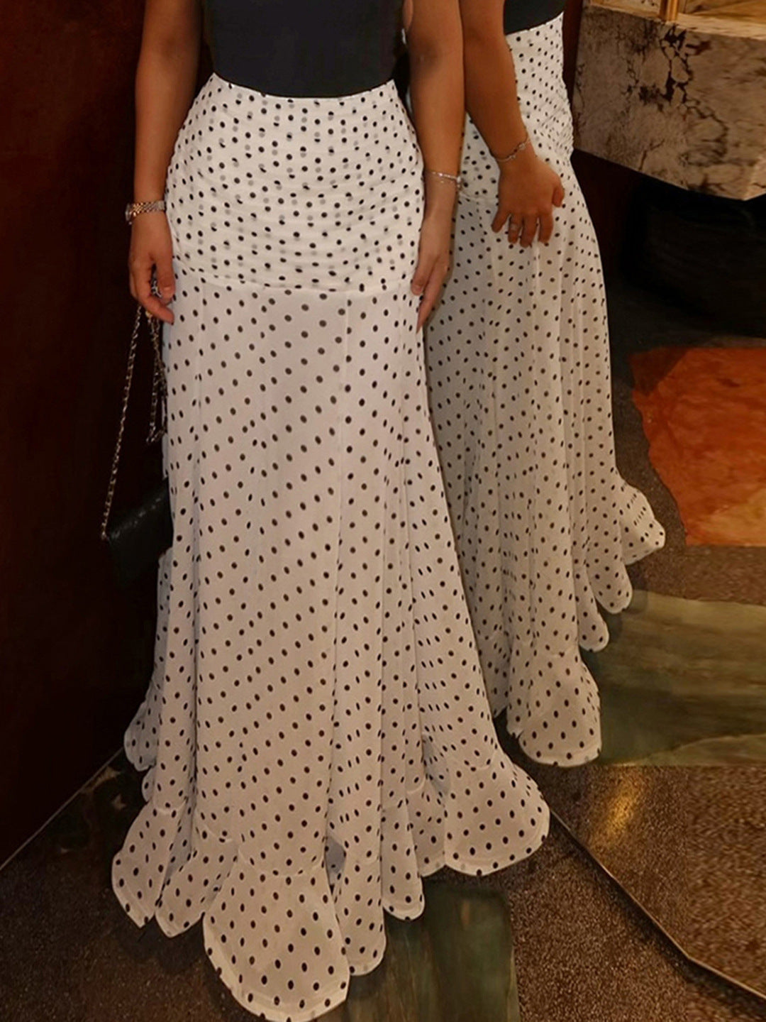 Polka Dot High Waist Chiffon Skirt