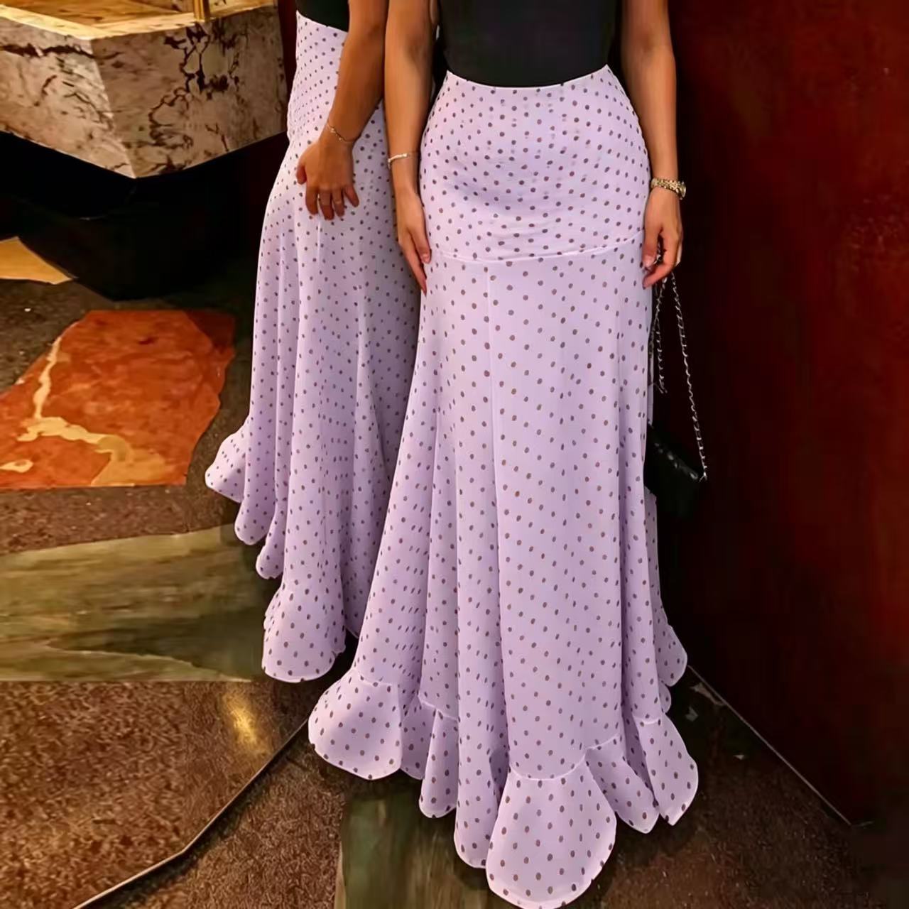 Polka Dot High Waist Chiffon Skirt