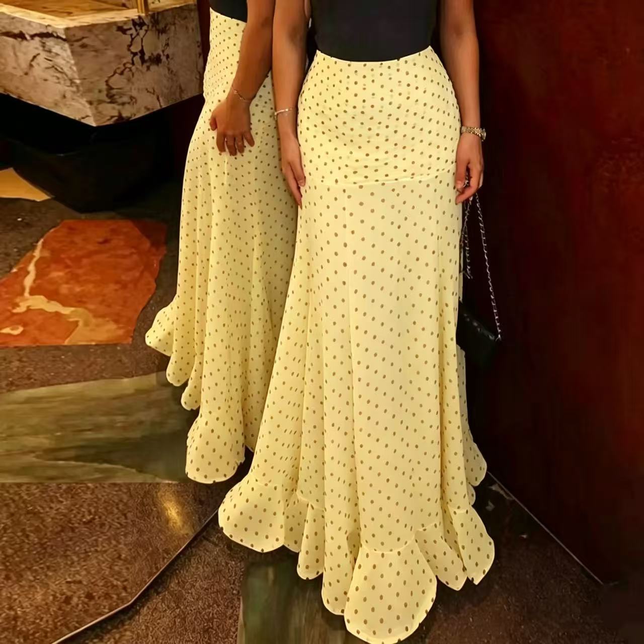 Polka Dot High Waist Chiffon Skirt