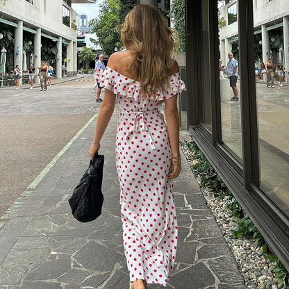 Polka Dot Off-Shoulder Slimming Dress