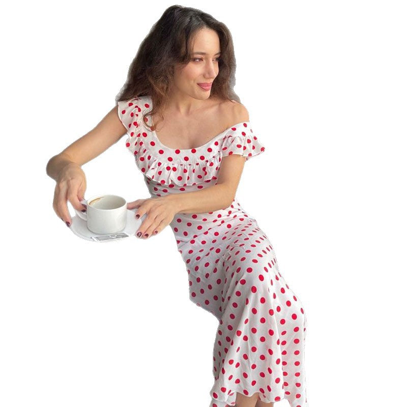 Polka Dot Off-Shoulder Slimming Dress