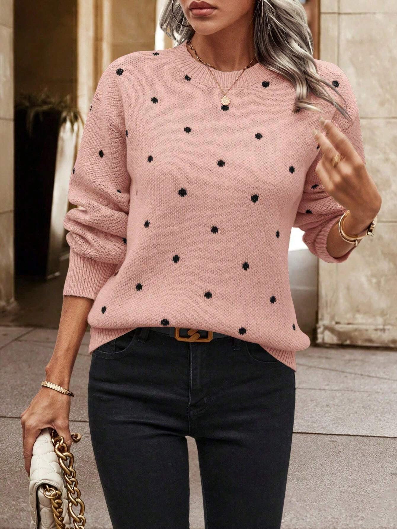 Polka Dot Round Neck Sweater