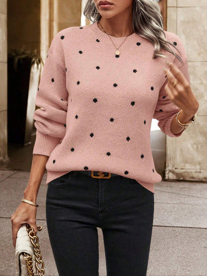 Polka Dot Round Neck Sweater