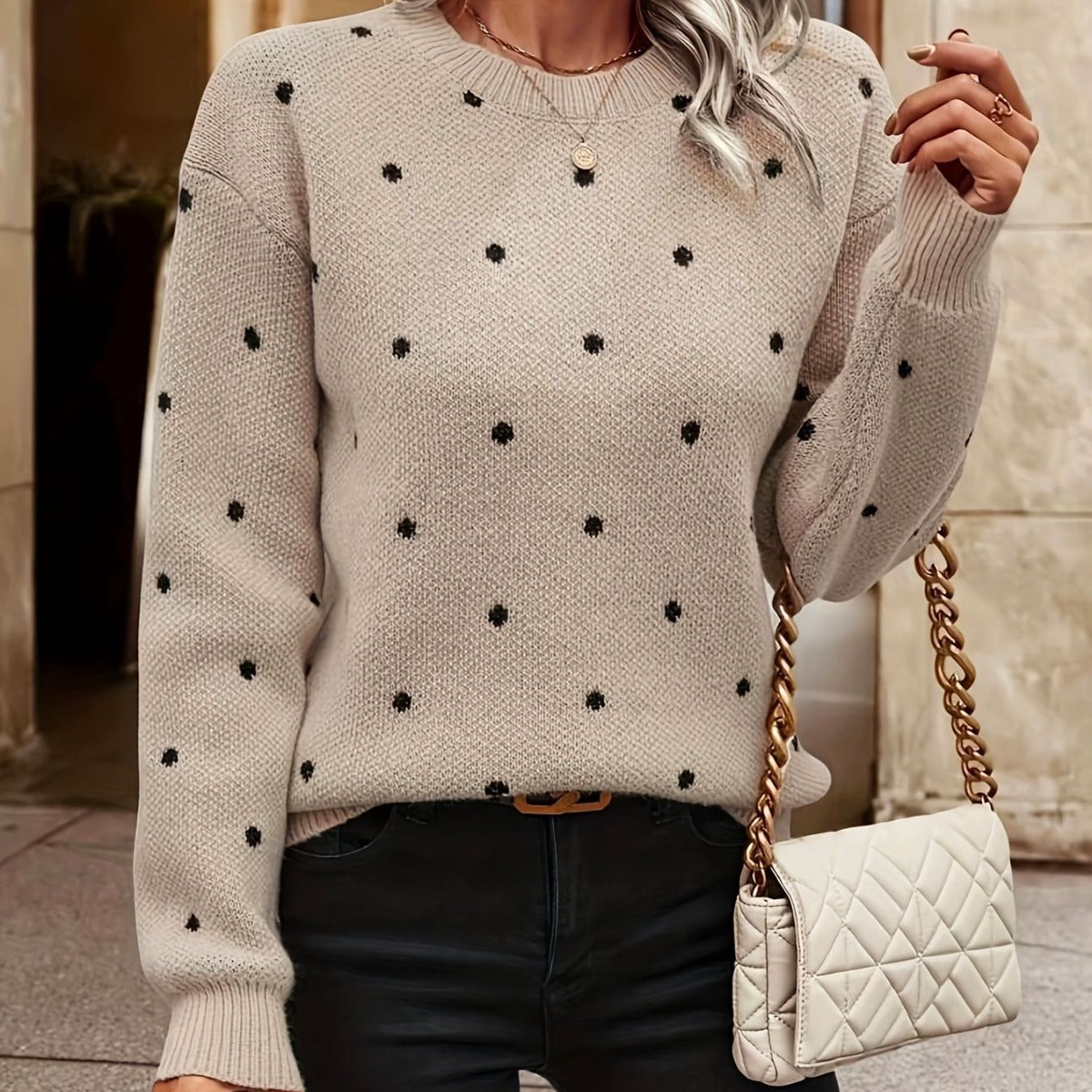 Polka Dot Round Neck Sweater