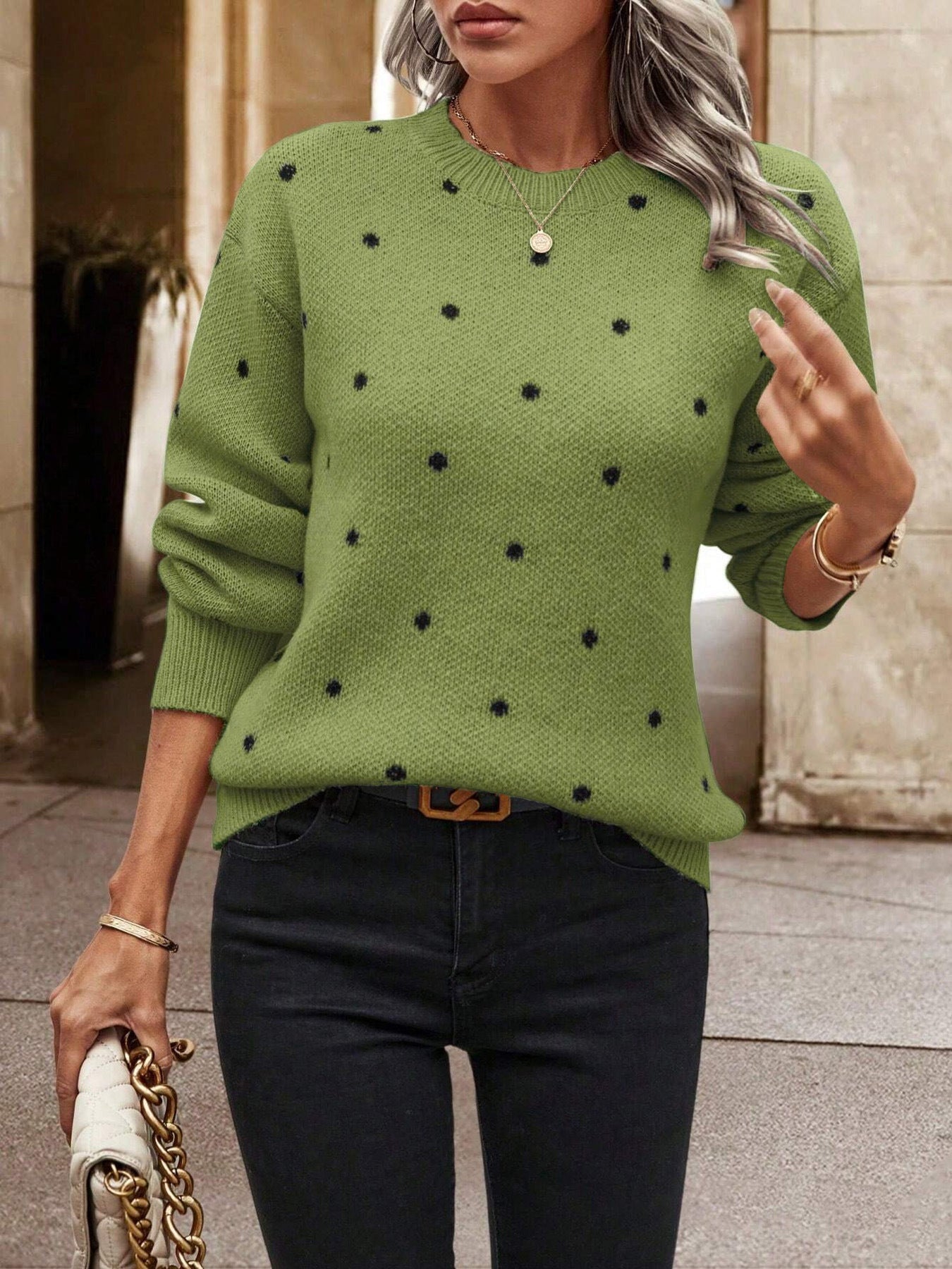 Polka Dot Round Neck Sweater