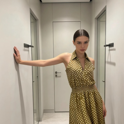 Polka Dot Sleeveless A-Line Dress
