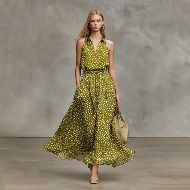 Polka Dot Sleeveless A-Line Dress