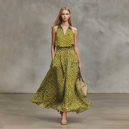 Polka Dot Sleeveless A-Line Dress