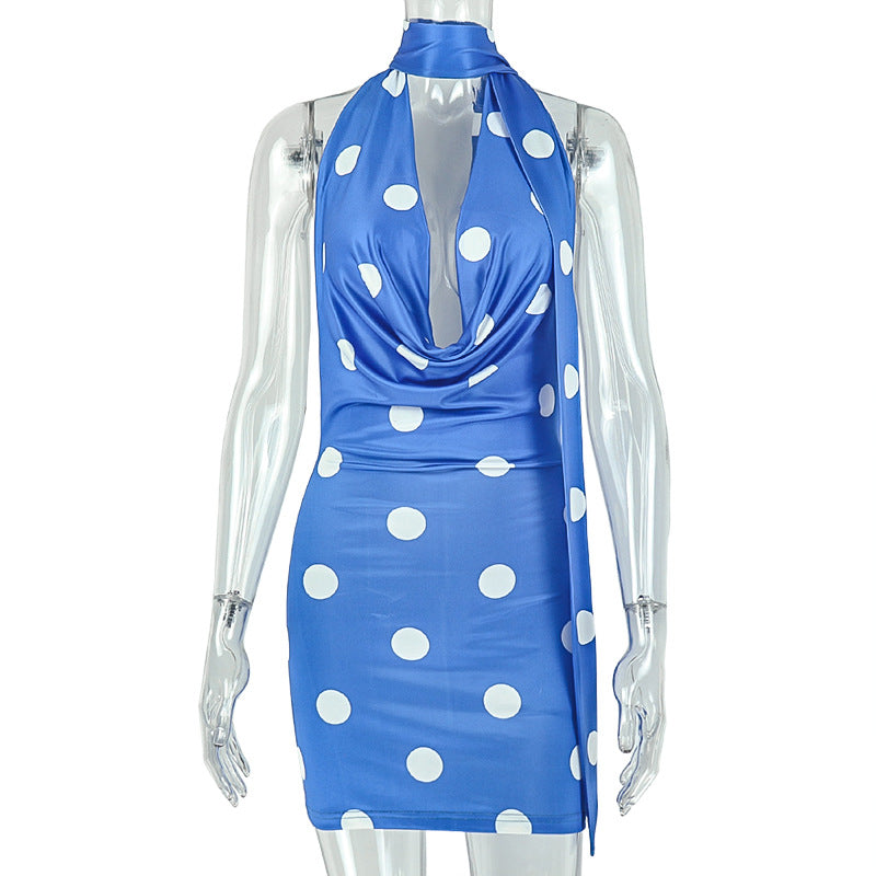 Polka Dot Sleeveless Backless Dress