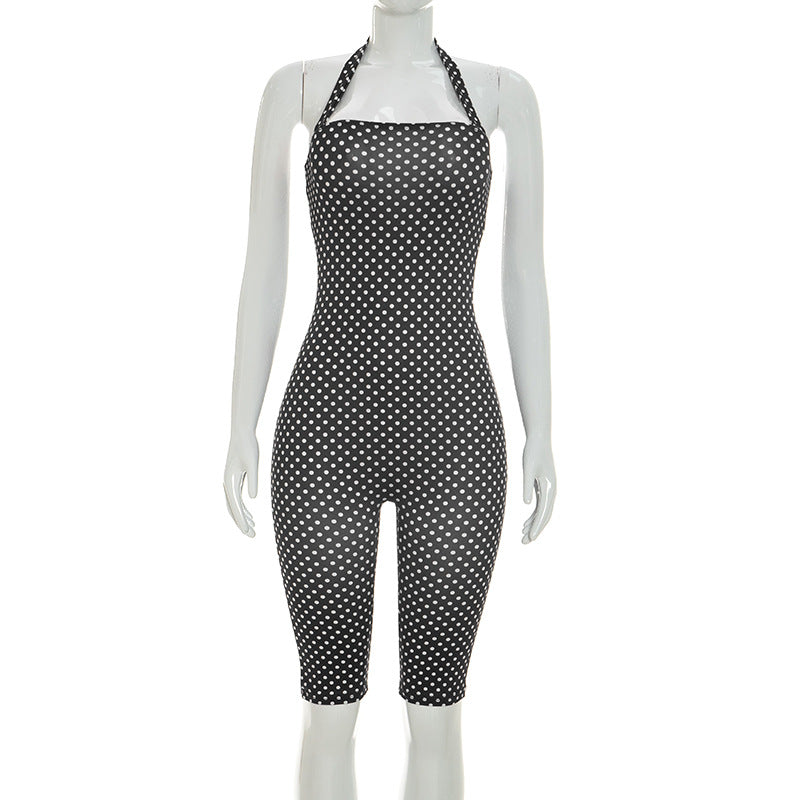 Polka Dot Sleeveless Halter Neck Jumpsuit