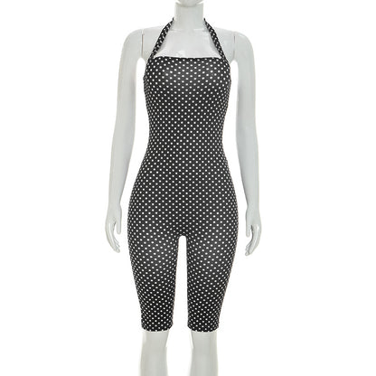 Polka Dot Sleeveless Halter Neck Jumpsuit