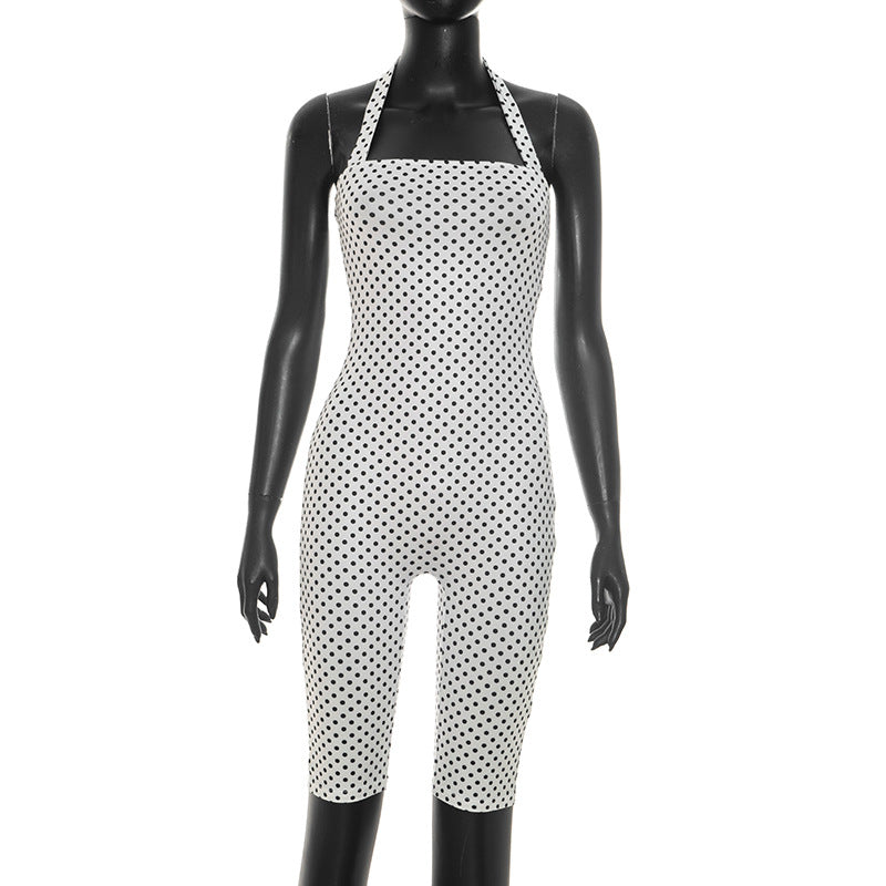 Polka Dot Sleeveless Halter Neck Jumpsuit