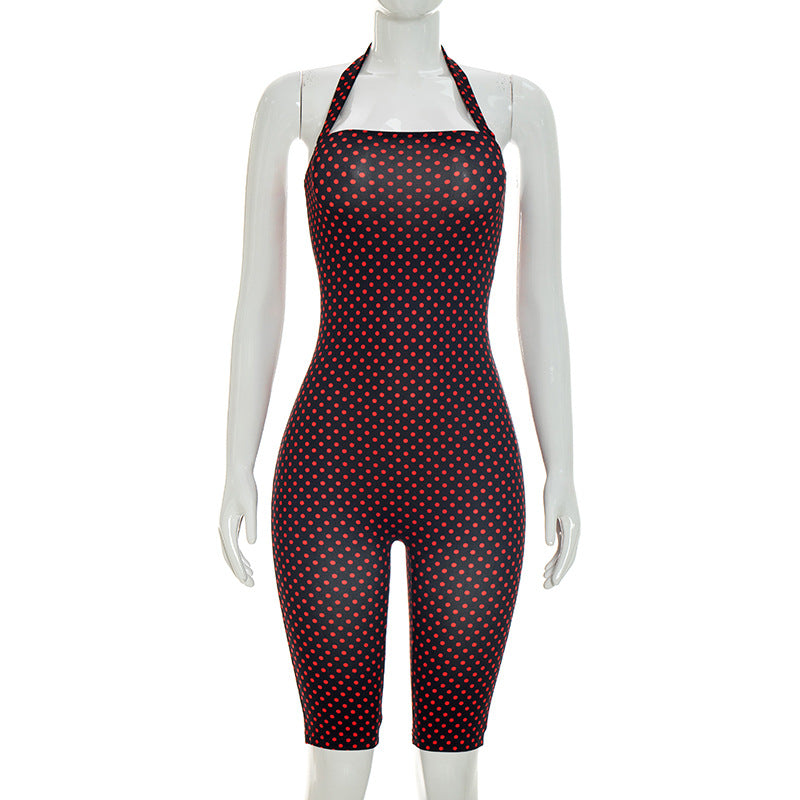 Polka Dot Sleeveless Halter Neck Jumpsuit